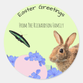 Pegatina Redonda La fiesta floral de primavera de los conejitos de 