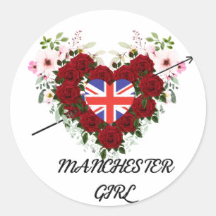 Pegatina Redonda La flor Rosa floral Chica Arrow de Manchester Wrea