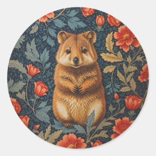 Pegatina Redonda La floral inspirada por Cute Quokka William Morris