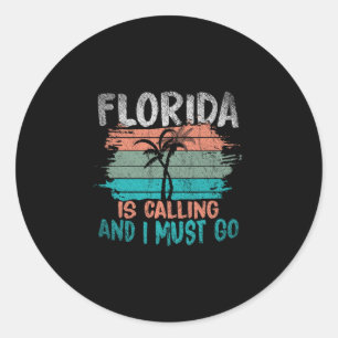Pegatina Redonda La Florida está llamando y debo ir Retro Palmeras