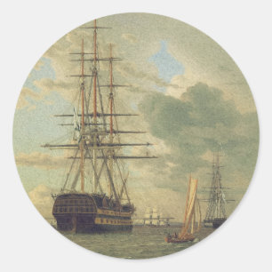 Pegatina Redonda La fragata anclada en las radas 
