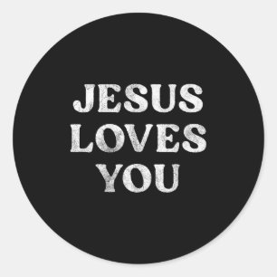 Pegatina Redonda La frase Jesús te ama en un 