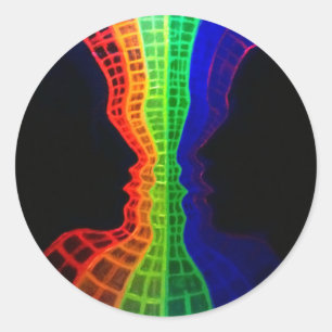 Pegatina Redonda La fuente del amor arco iris colorido y fluorescen