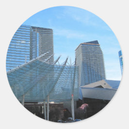 Pegatina Redonda La fuente y la arquitectura de Aria en Las Vegas