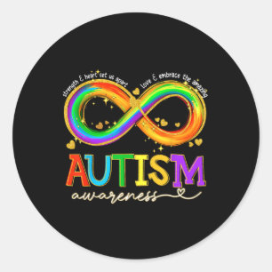 Pegatina Redonda La Fuerza De Conciencia Del Autismo Y El Corazón N