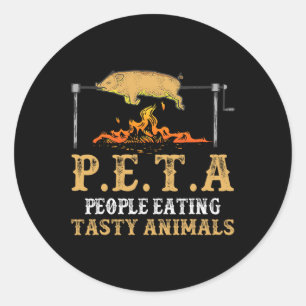 Pegatina Redonda La gente de Peta come deliciosos animales de corra