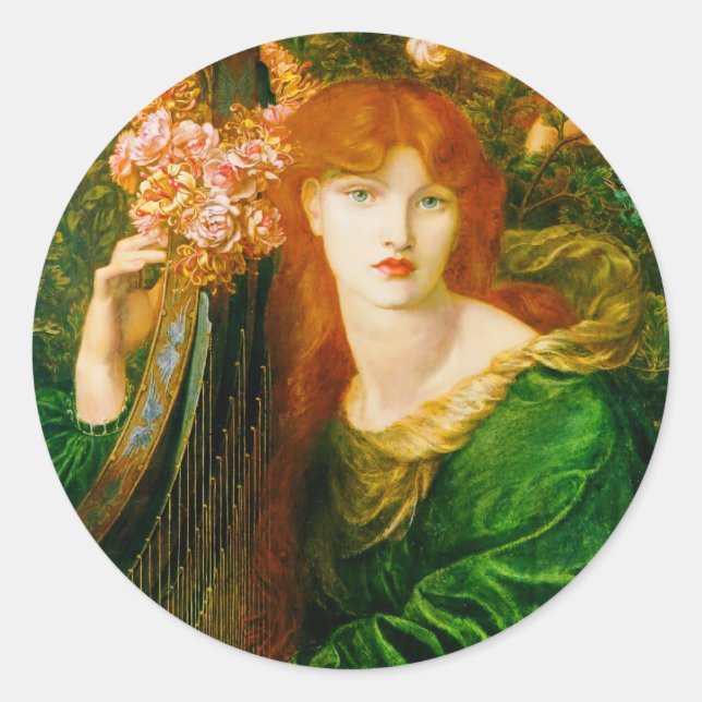 Pegatina Redonda La Ghirlandata por Dante Gabriel Rossetti (Anverso)