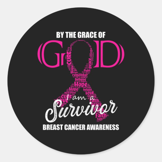 Pegatina Redonda La Gracia De Dios Que Soy Sobreviviente Del Cáncer (Anverso)