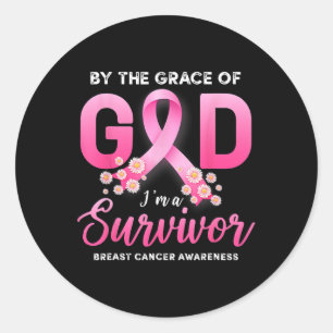 Pegatina Redonda La gracia de Dios soy un sobreviviente del cáncer