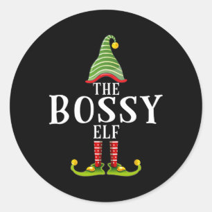 Pegatina Redonda La graciosa armonía de Bossy Elf con las navidades