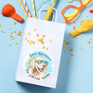 Pegatina Redonda La Graciosa Jubilación Pun De Los Años Dorados