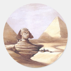 Pegatina Redonda La Gran Esfinge, Pirámides de Giza