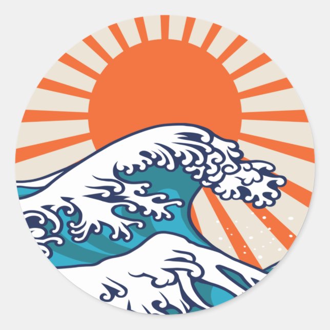 Pegatina Redonda La gran ola de Kanagawa, ola japonesa (Anverso)