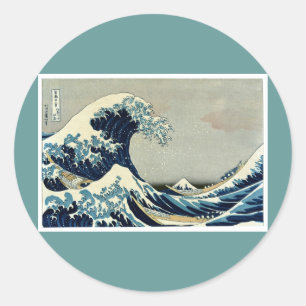 Pegatina Redonda La gran ola de Katsushika Hokusai en Kanagawa