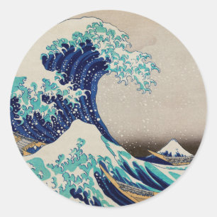 Pegatina Redonda La gran ola de la cosecha de Kanagawa