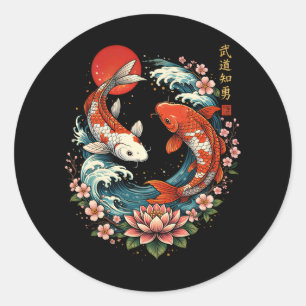 Pegatina Redonda La Gran Ola Fuera de Koi Fish