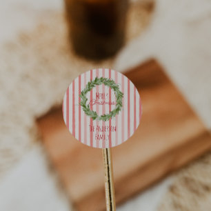 Pegatina Redonda La guerra de los Navidades rojos verdes dibujada a