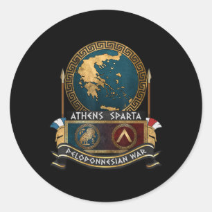 Pegatina Redonda La Guerra del Peloponeso Atenas Vs Esparta Antiguo