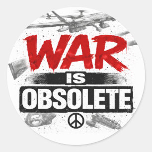 Pegatina Redonda La guerra es obsoleta – Diseño de protesta de paz