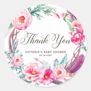 Pegatina Redonda La guirnalda de los Peonies del rosa de la