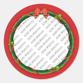 Pegatina Redonda La guirnalda del navidad añade su foto y fondo