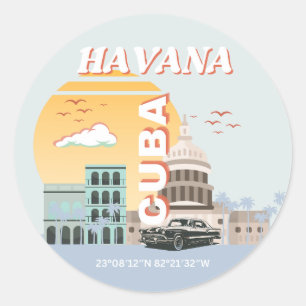 Pegatina Redonda La Habana Cuba Viaje por arte