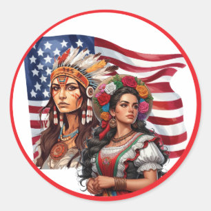 Pegatina Redonda La herencia nativo americana/mexicana: La mano que