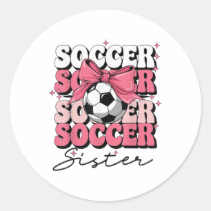 Pegatina Redonda La hermana del fútbol Groovy, Coquette Bow