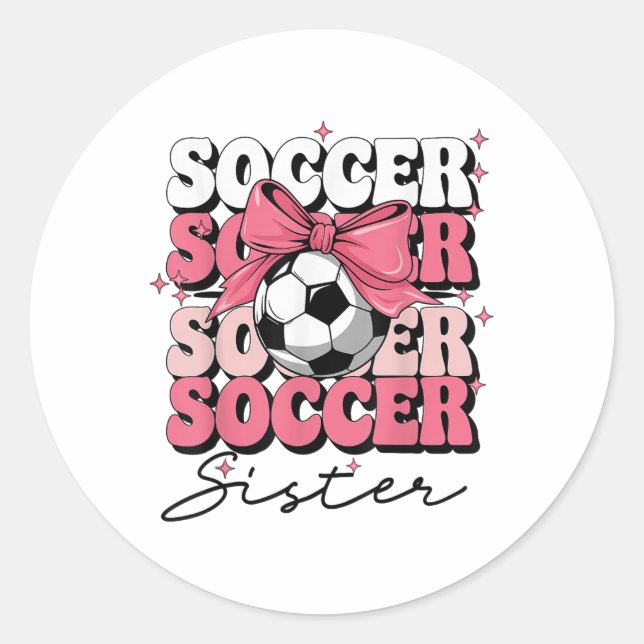 Pegatina Redonda La hermana del fútbol Groovy, Coquette Bow (Anverso)