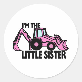Pegatina Redonda La hermana pequeña Backhoe