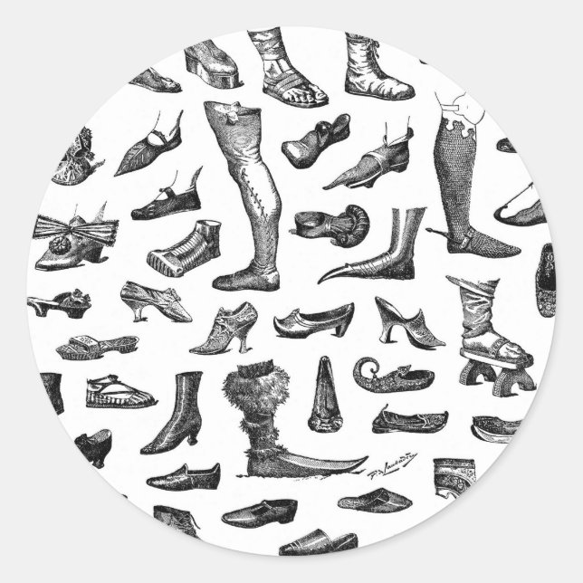 Pegatina Redonda La historia de los zapatos (Anverso)