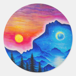 Pegatina Redonda La historia del sol y la luna