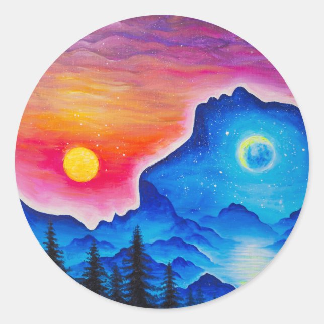 Pegatina Redonda La historia del sol y la luna (Anverso)