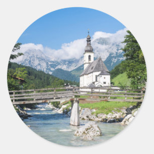 Pegatina Redonda La iglesia parroquial de Ramsau
