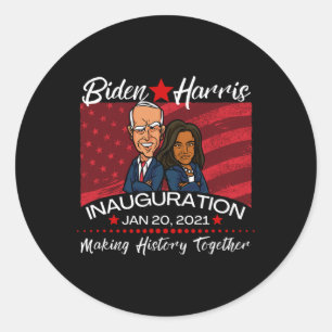 Pegatina Redonda La inauguración de Biden, haciendo historia juntos
