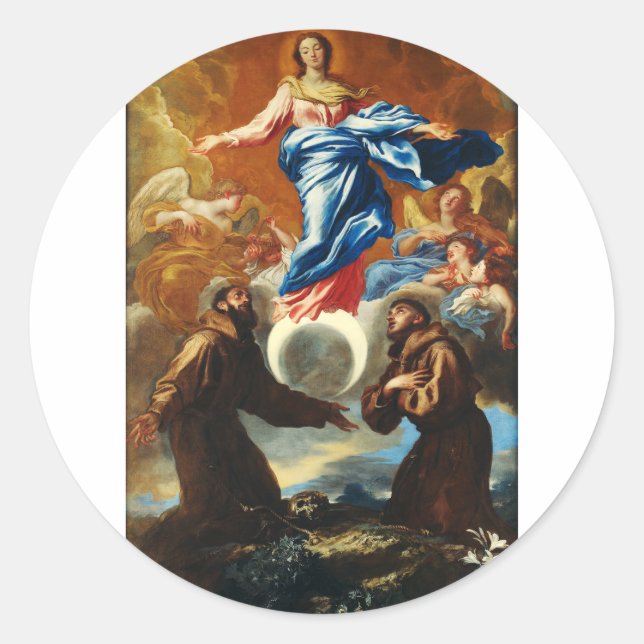 Pegatina Redonda La inmaculada concepción de la Virgen María (Anverso)