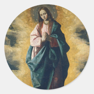 Pegatina Redonda La Inmaculada Concepción Radiancia Celestial Arte