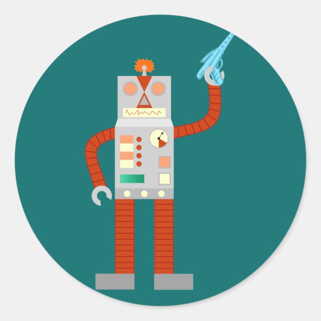 Pegatina Redonda La invasión de Raygun Robot (Anverso)