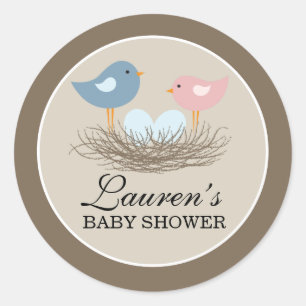 Pegatina Redonda La jerarquía gemela Baby Shower del pájaro de be