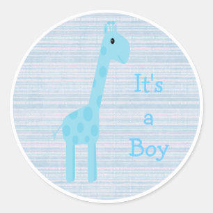 Pegatina Redonda La jirafa azul dulce es un Recién nacido de niño