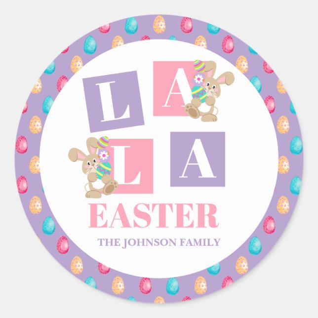 Pegatina Redonda La La Easter Bunny Egg Hunt (Anverso)