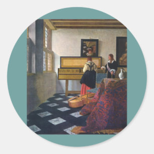 Pegatina Redonda La lección de música de Johannes Vermeer (circa166