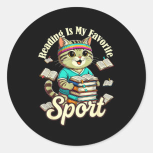Pegatina Redonda La lectura es insignia de deporte favorito gato di