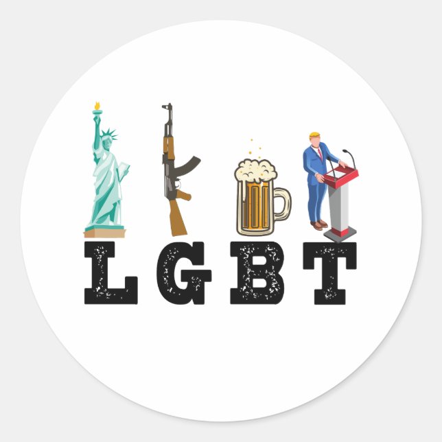 Pegatina Redonda La libertad LGBT arma cerveza Trump regalo polític (Anverso)
