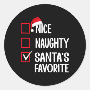 Pegatina Redonda La lista de Navidades favoritos de Naughty Santa