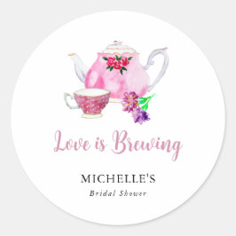 Pegatina Redonda La lluvia de amor Desayuno nupcial fiesta del té