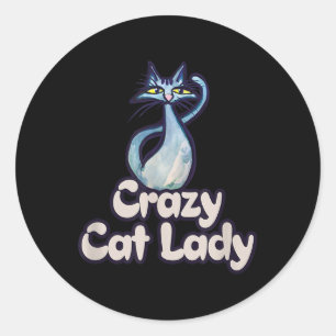 Pegatina Redonda La loca dama del gato