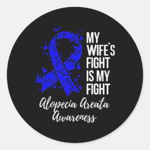 Pegatina Redonda La lucha de mi esposa es mi lucha contra la Alopec