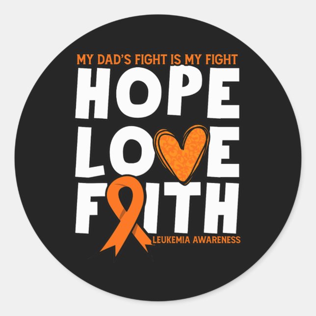 Pegatina Redonda La lucha de papá es mi lucha. Naranja Leucemia Con (Anverso)