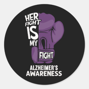 Pegatina Redonda La lucha es el boxi de la conciencia de Alzheimerh